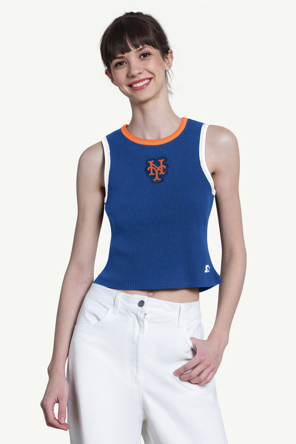 starter WOMENS NEW YORK METS PLAY THE BALL CROP TANK