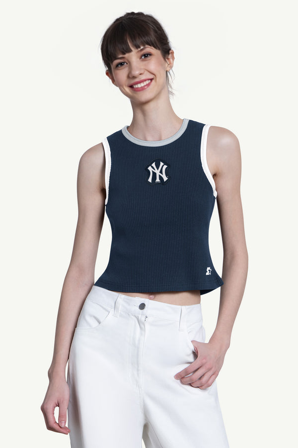 starter WOMENS NEW YORK YANKEES PLAY THE BALL CROP TANK