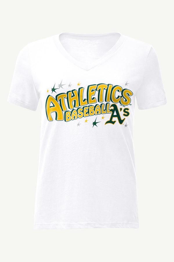Starter WOMENS OAKLAND ATHLETICS FIREWORKS V NECK T SHIRT