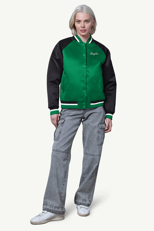 Starter WOMENS PHILADELPHIA EAGLES FINAL SCORE SATIN VARSITY JACKET