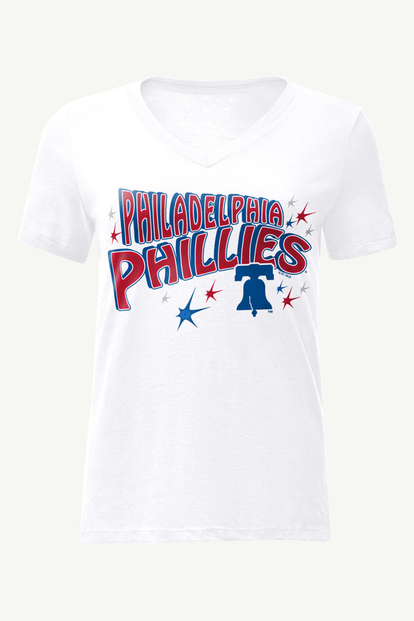 starter WOMENS PHILADELPHIA PHILLIES FIREWORKS V NECK T SHIRT