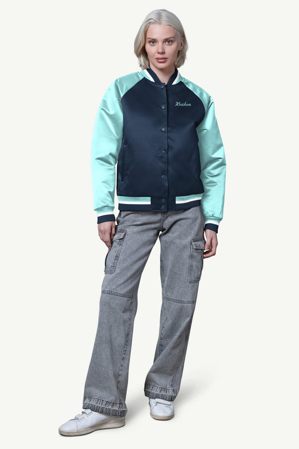 Starter WOMENS SEATTLE KRAKEN FINAL SCORE SATIN VARSITY JACKET