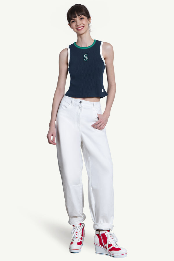 Starter WOMENS SEATTLE MARINERS PLAY THE BALL CROP TANK