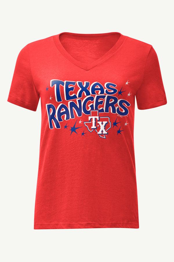 starter WOMENS TEXAS RANGERS FIREWORKS V NECK T SHIRT