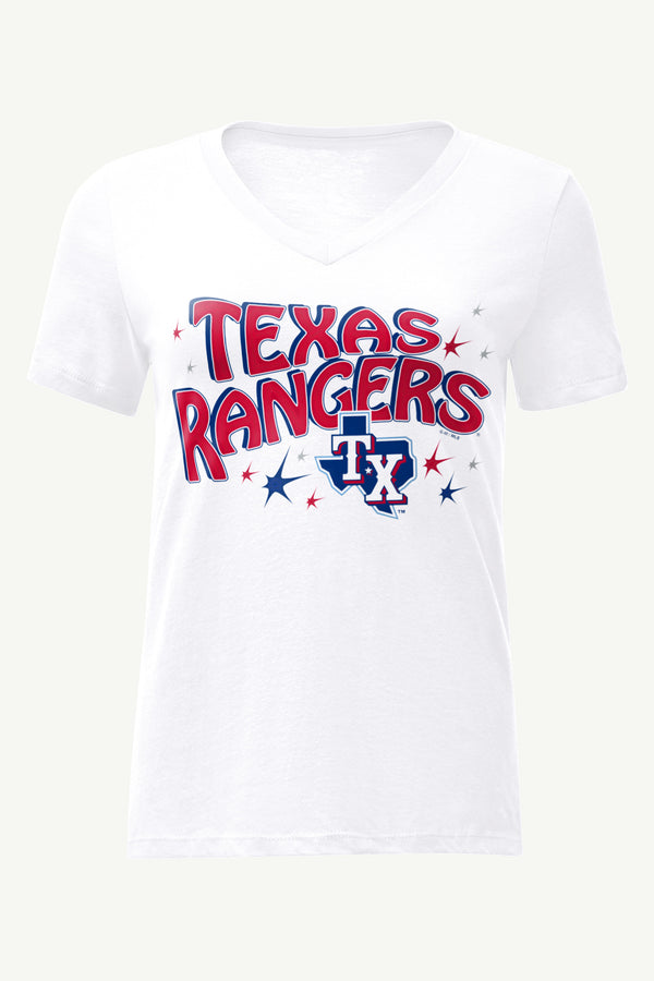 starter WOMENS TEXAS RANGERS FIREWORKS V NECK T SHIRT