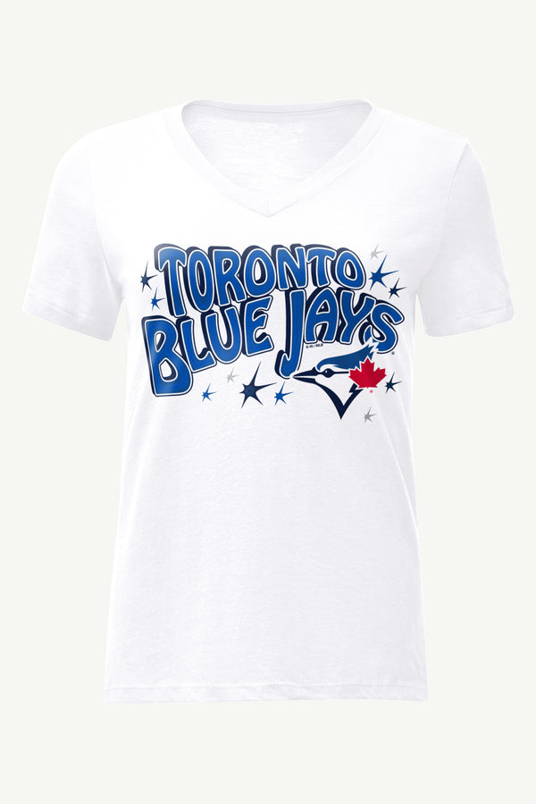 starter WOMENS TORONTO BLUE JAYS FIREWORKS V NECK T SHIRT