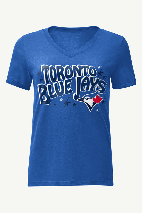 starter WOMENS TORONTO BLUE JAYS FIREWORKS V NECK T SHIRT