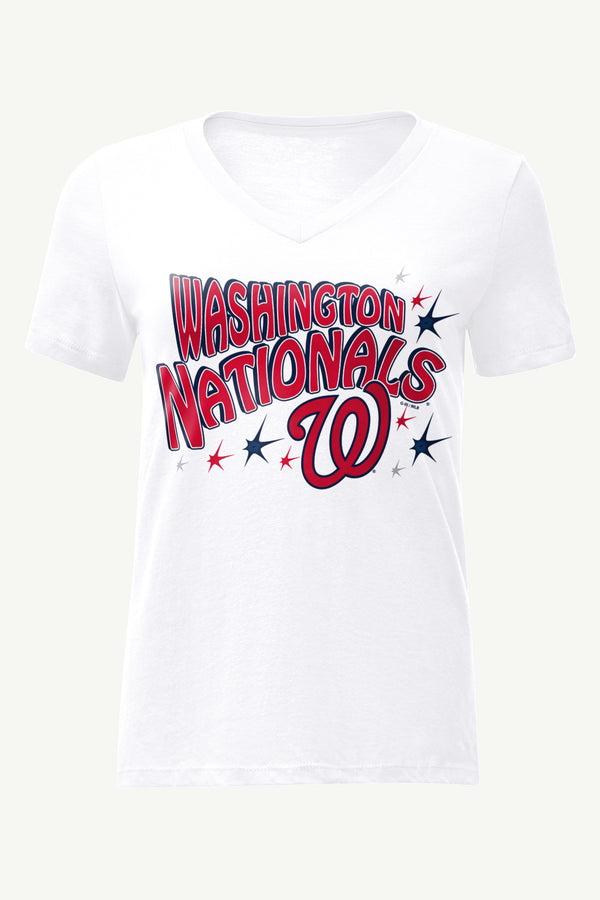 starter WOMENS WASHINGTON NATIONALS FIREWORKS V NECK T SHIRT