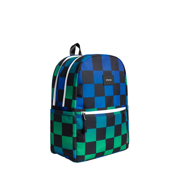 State Bags Kane Double Pocket Backpack Blue Checkerboard