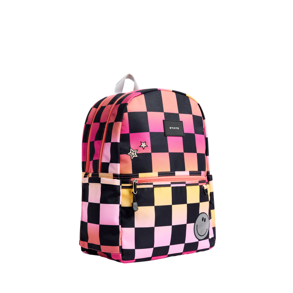 State Bags Kane Double Pocket Backpack Pink Checkerboard