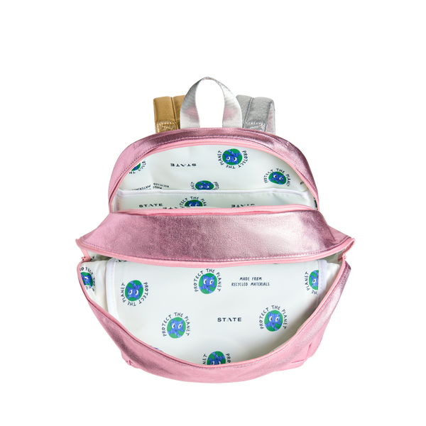 State Bags Kane Double Pocket Backpack Pink Checkerboard