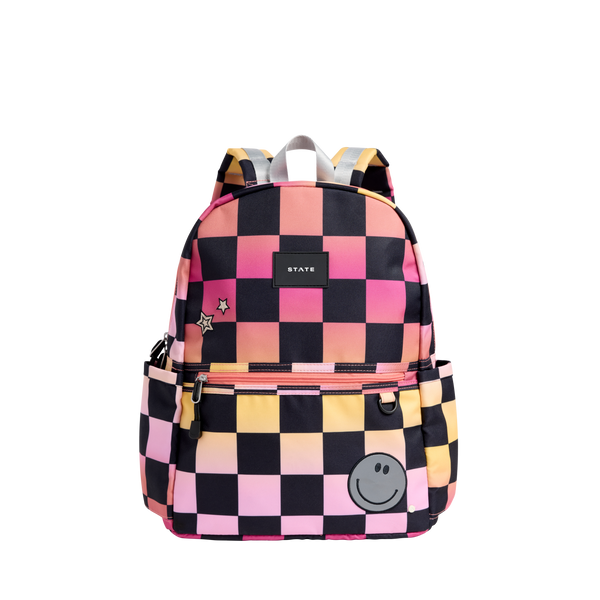state bags Kane Double Pocket Backpack Pink Checkerboard