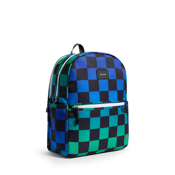 State Bags Kane Double Pocket Large Backpack Blue Checkerboard