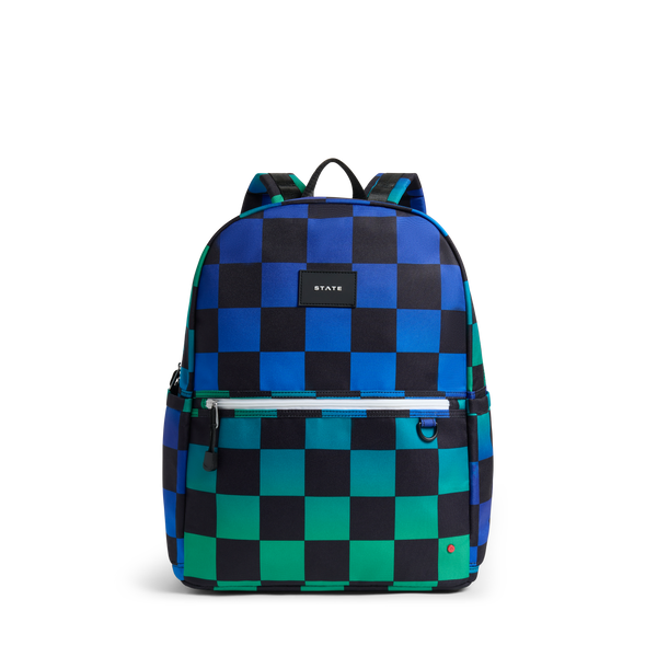 state bags Kane Double Pocket Large Backpack Blue Checkerboard