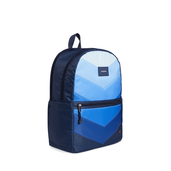 State Bags Kane Double Pocket Large Backpack Blue Chevron