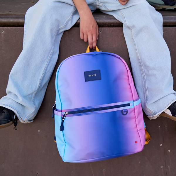 State Bags Kane Double Pocket Large Backpack Blue/Pink Gradient