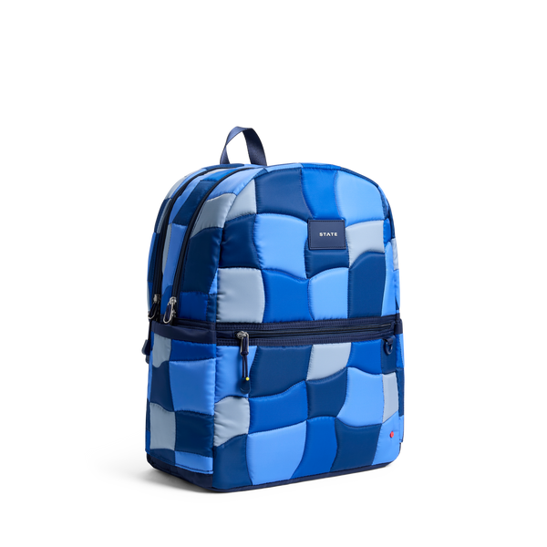 State Bags Kane Double Pocket Large Backpack Blue Puffer Check