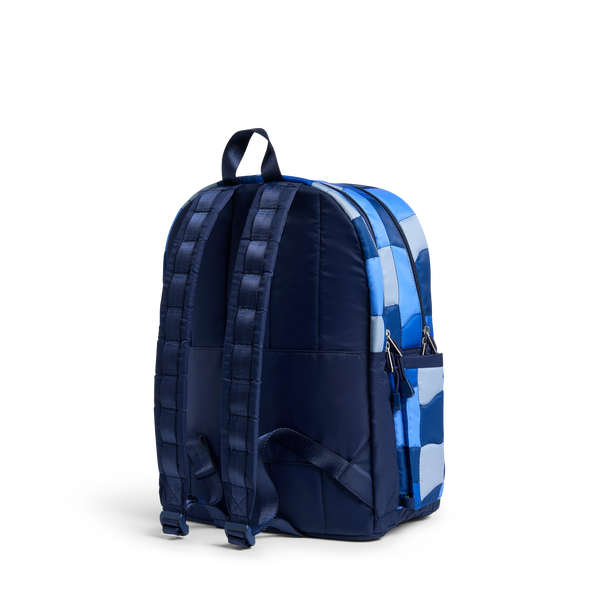 State Bags Kane Double Pocket Large Backpack Blue Puffer Check