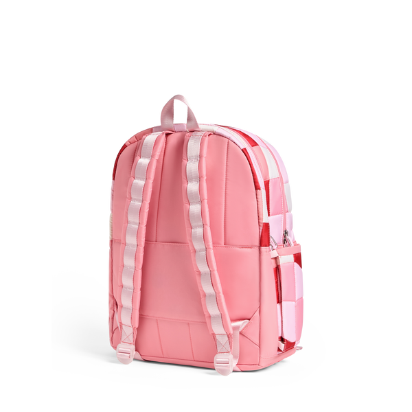 State Bags Kane Double Pocket Large Backpack Pink Puffer Check