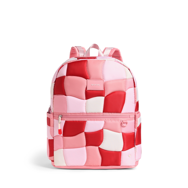 state bags Kane Double Pocket Large Backpack Pink Puffer Check