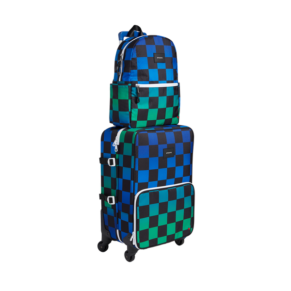 State Bags Logan Carry-On Suitcase Blue Checkerboard