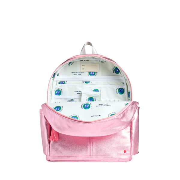 State Bags Kane Double Pocket Backpack Pink/Silver
