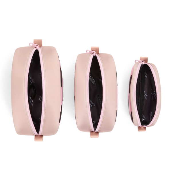 State Bags STATE X Cynthia Rowley Travel Pouch Set Of Three Pink/Black Stripe