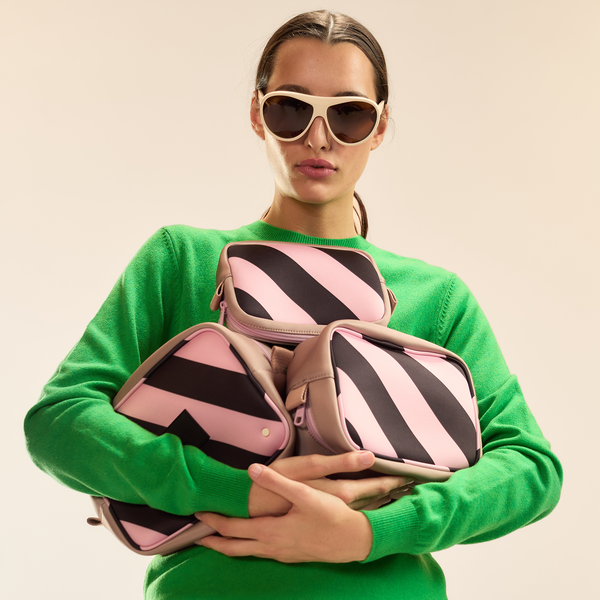 State Bags STATE X Cynthia Rowley Travel Pouch Set Of Three Pink/Black Stripe