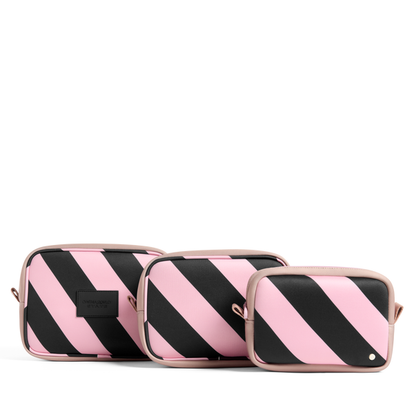 state bags STATE x Cynthia Rowley Travel Pouch Set of Three Pink/Black Stripe