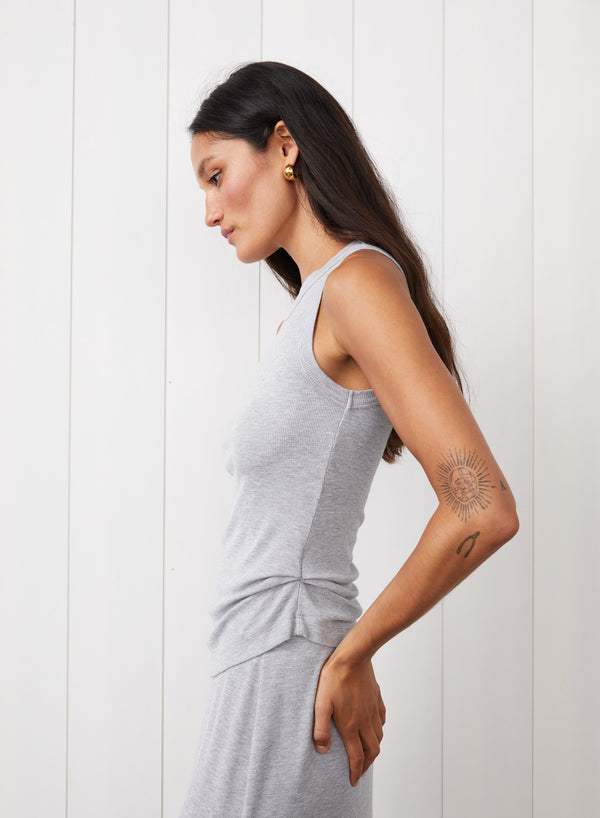 Stateside 2x1 Fine Rib Asymmetric Ruched Tank In Heather Grey
