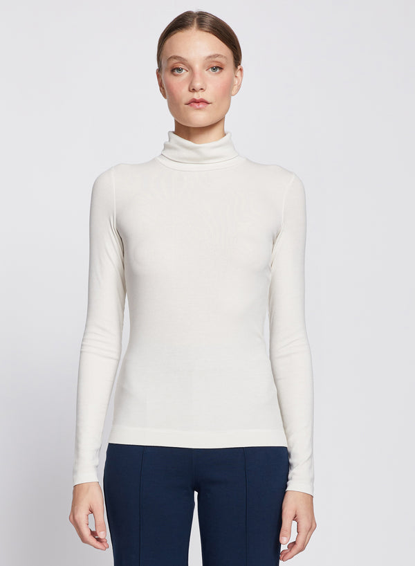 stateside 2x1 Fine Rib Long Sleeve Turtleneck in Cream
