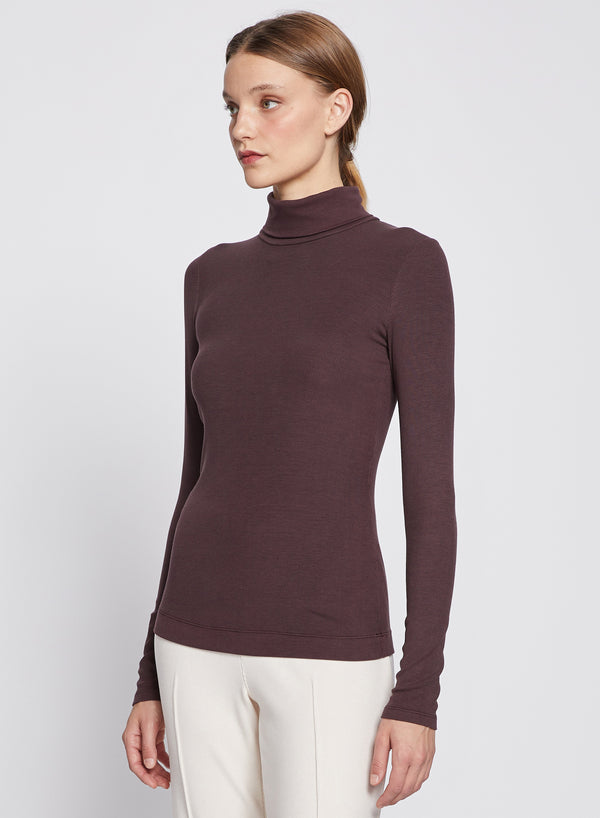 Stateside 2x1 Fine Rib Long Sleeve Turtleneck In Espresso