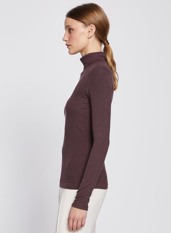 Stateside 2x1 Fine Rib Long Sleeve Turtleneck In Espresso