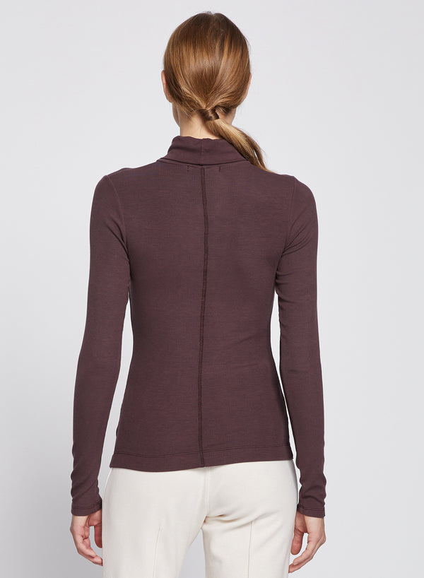 Stateside 2x1 Fine Rib Long Sleeve Turtleneck In Espresso