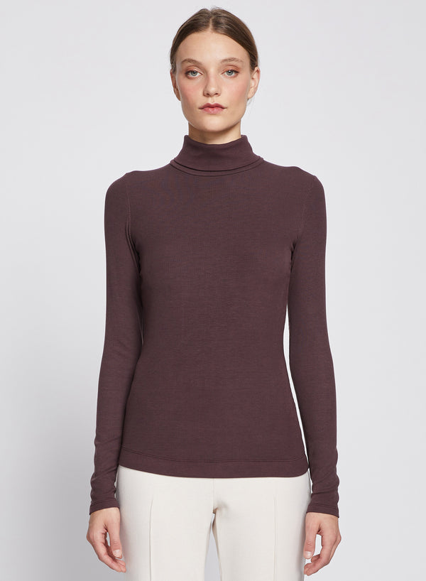 stateside 2x1 Fine Rib Long Sleeve Turtleneck in Espresso
