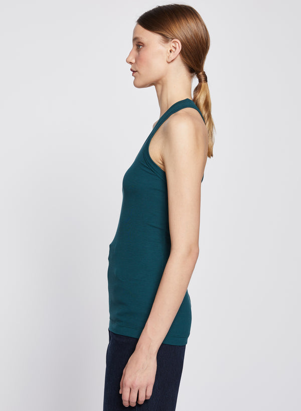 Stateside 2x1 Fine Rib Scoop Neck Racerback Tank In Evergreen