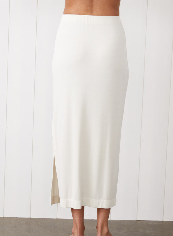 Stateside 2x1 Fine Rib Side Slit Midi Skirt In White