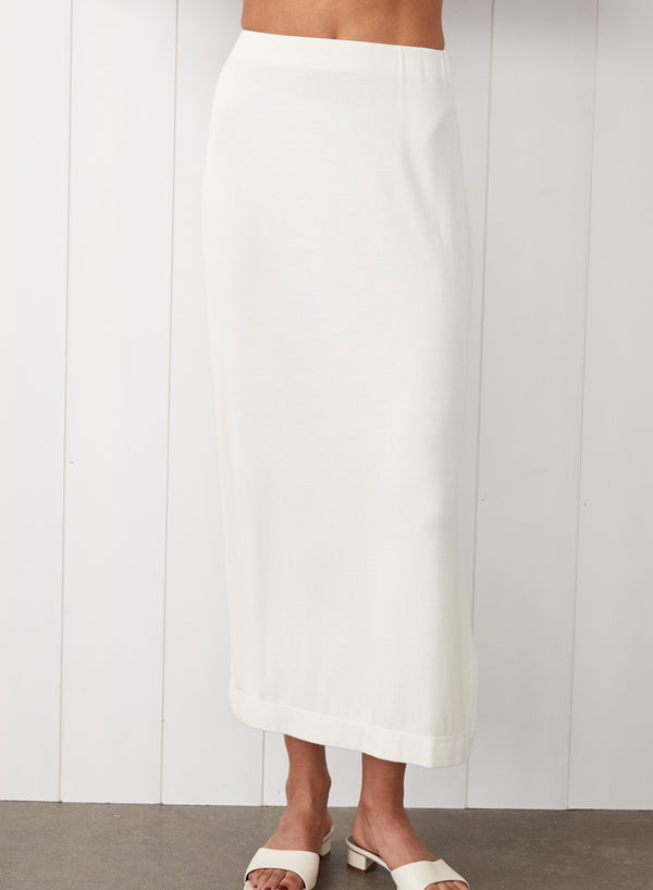 stateside 2x1 Fine Rib Side Slit Midi Skirt in White