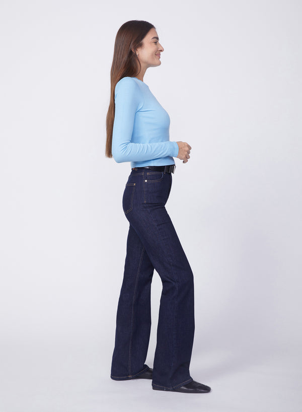 Stateside 2X1 Rib Long Sleeve Scoop Top In Olympic Blue