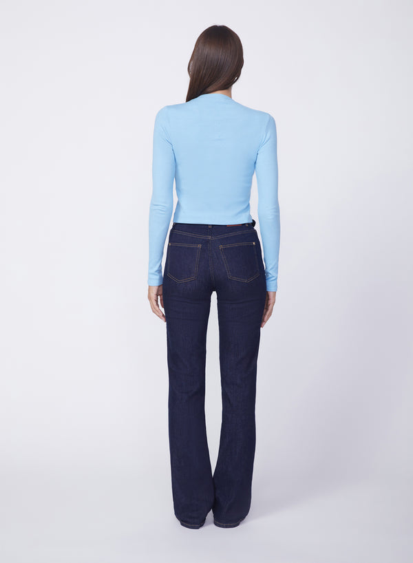 Stateside 2X1 Rib Long Sleeve Scoop Top In Olympic Blue