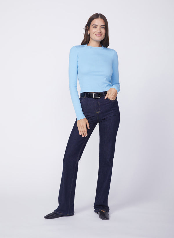 stateside 2X1 Rib Long Sleeve Scoop Top in Olympic Blue