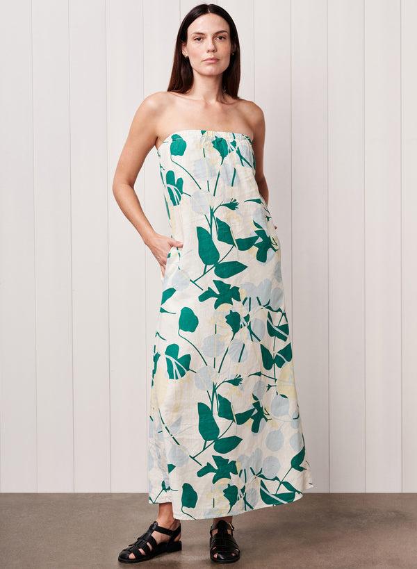 Stateside Blossom Printed Linen Column Maxi Dress In Blue Blossom