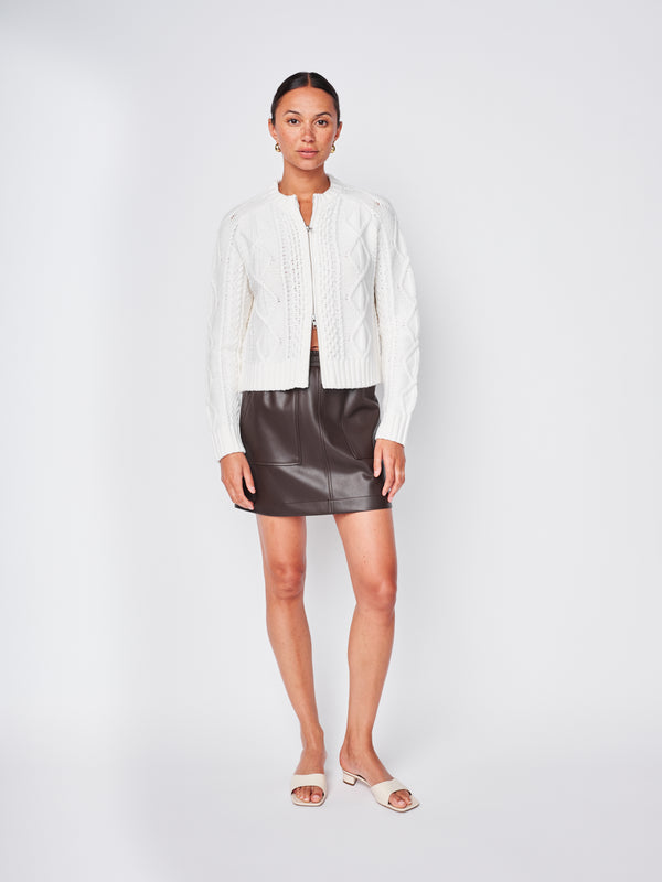 Stateside Cable Zip Front Cardigan Sweater In White