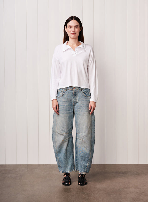 stateside Cloud Cotton Jersey Johnny Collar Tee in White