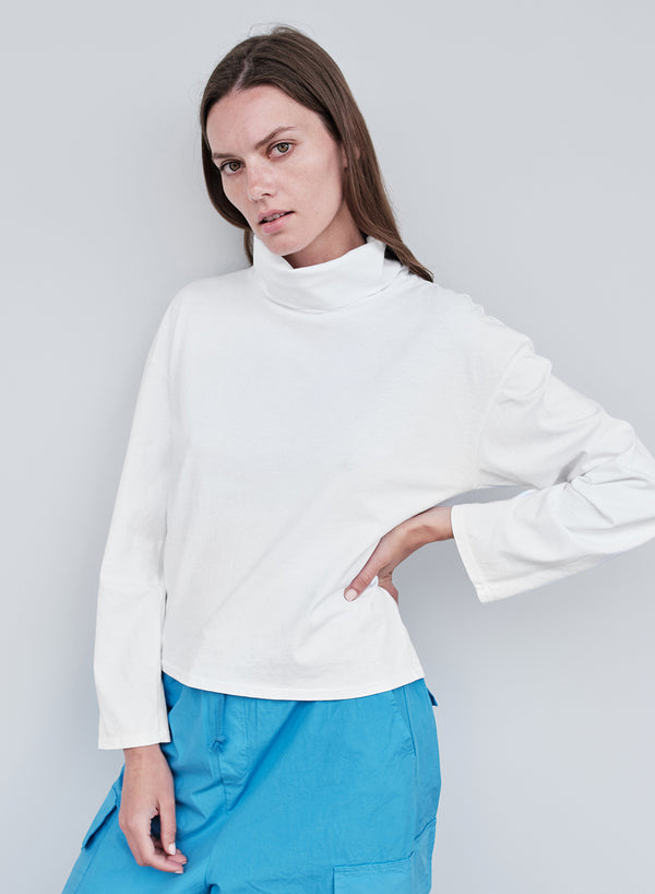 stateside Cloud Jersey Cowl Neck Cropped Long Sleeve in Paper