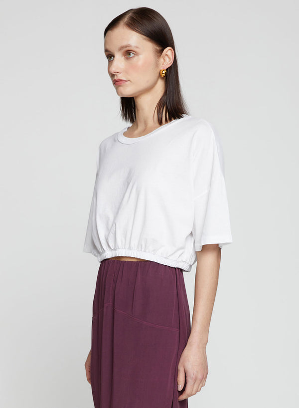 Stateside Cloud Jersey Cropped Elastic Hem Top In White