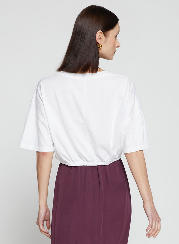 Stateside Cloud Jersey Cropped Elastic Hem Top In White