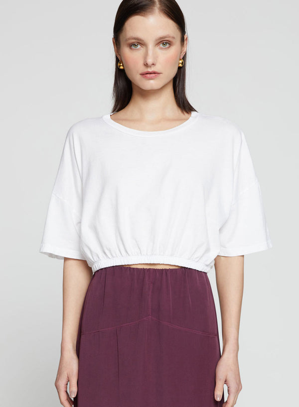 Stateside Cloud Jersey Cropped Elastic Hem Top In White