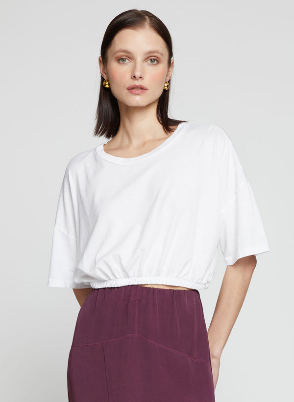 stateside Cloud Jersey Cropped Elastic Hem Top in White