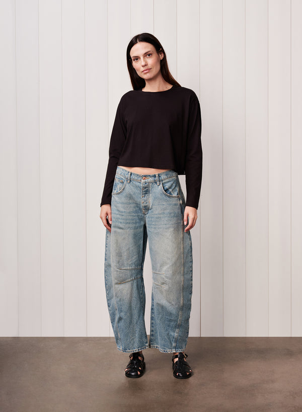 Stateside Cloud Jersey Long Sleeve Boxy Crew In Black